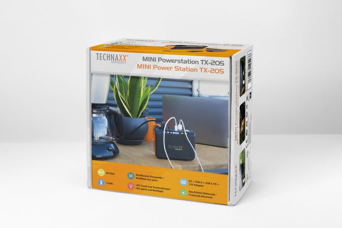 Technaxx TX-205+ – Powerstation, 74 Wh, 120 W AC, Li-Ion, 1× Schuko (Typ F), USB PD, Quick Charge 3.0