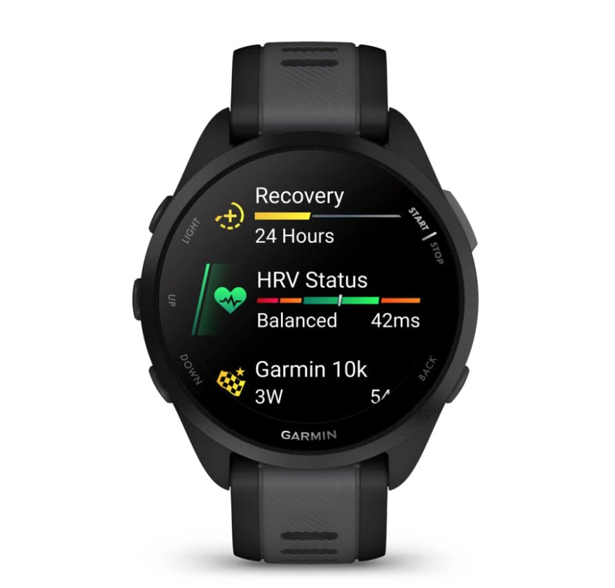 Garmin Forerunner 165 – GPS-Smartwatch – 43 mm, 1,2", WLAN, Schwarz, Sportarmband