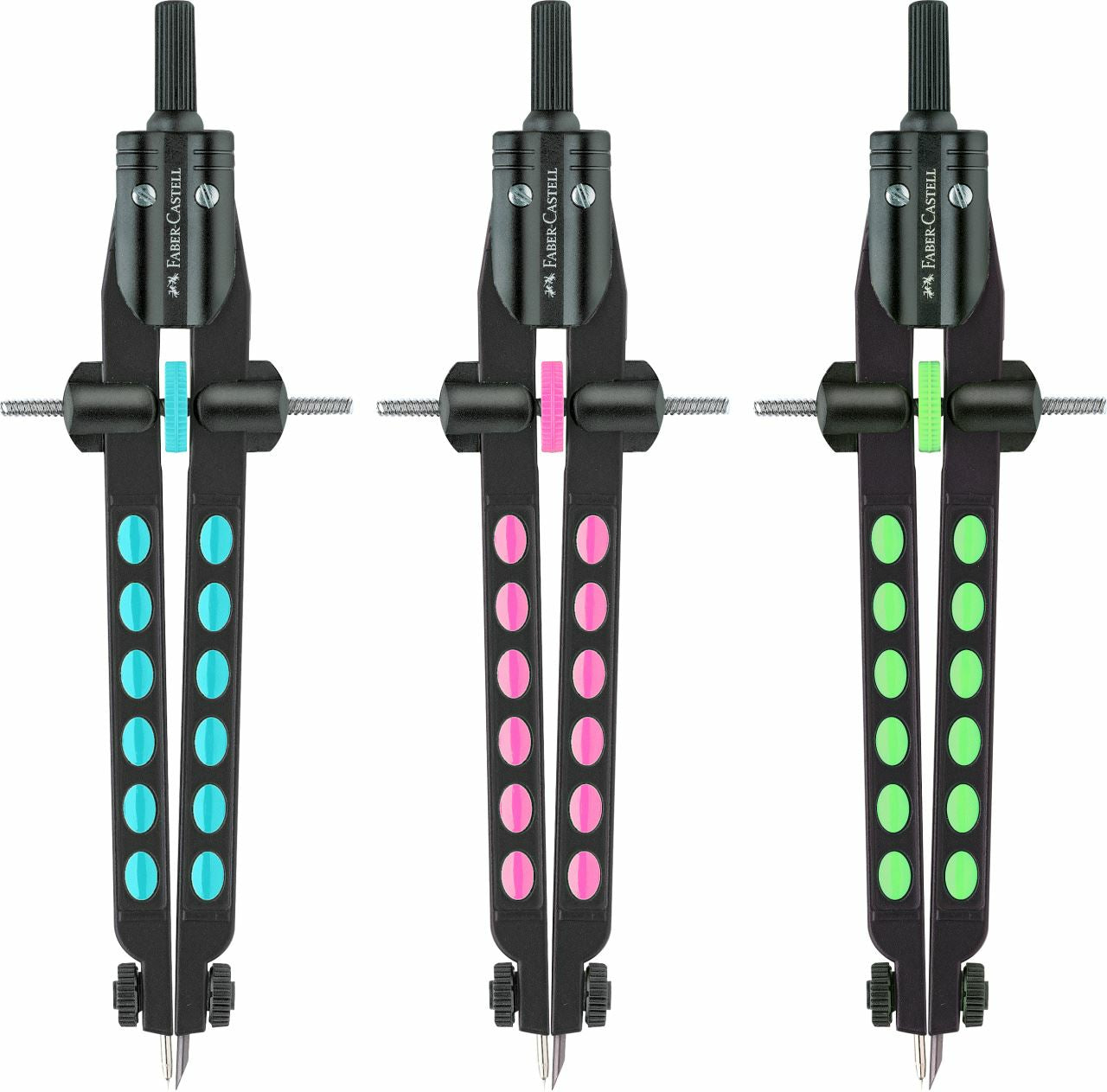 Faber-Castell Factory Neon Schnellverstellzirkel – Länge 170 mm, max. Kreis-Ø 34 cm, mit Minenklemmung