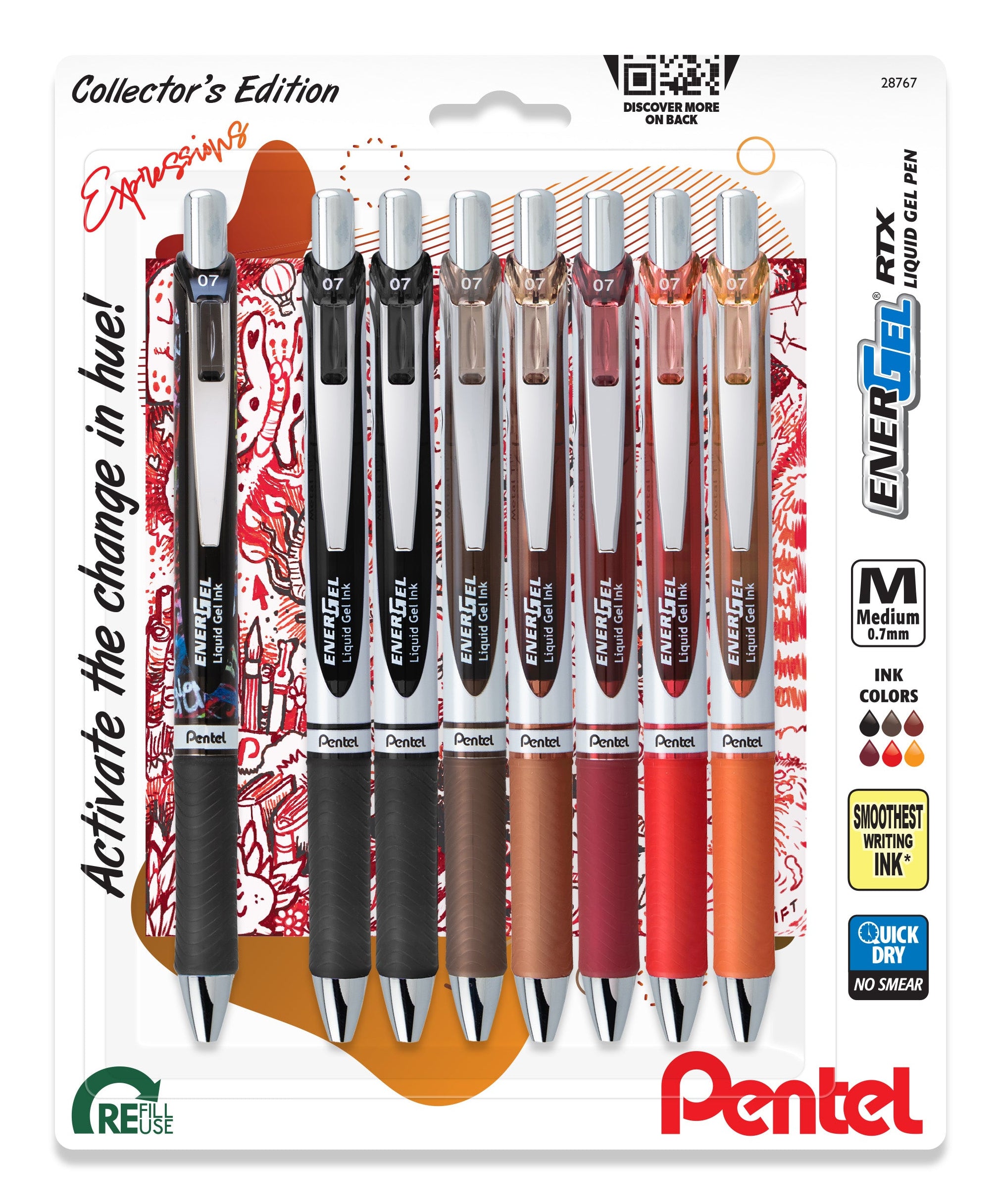Pentel EnerGel X Gelschreiber 8er Set – 8 Farben, 0,7 mm, schnelltrocknend, nachfüllbar