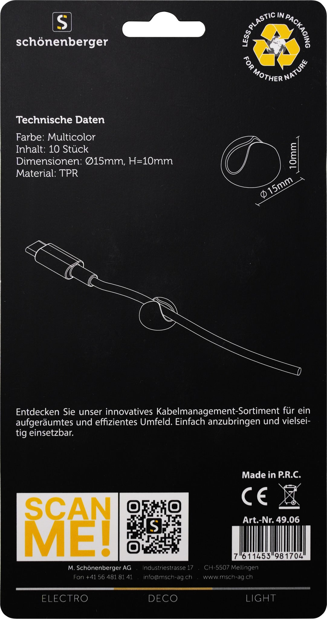 M. Schönenberger Kabelhalter mit Befestigungslöchern, 15×15×10 mm, 10er-Pack – mehrfarbig