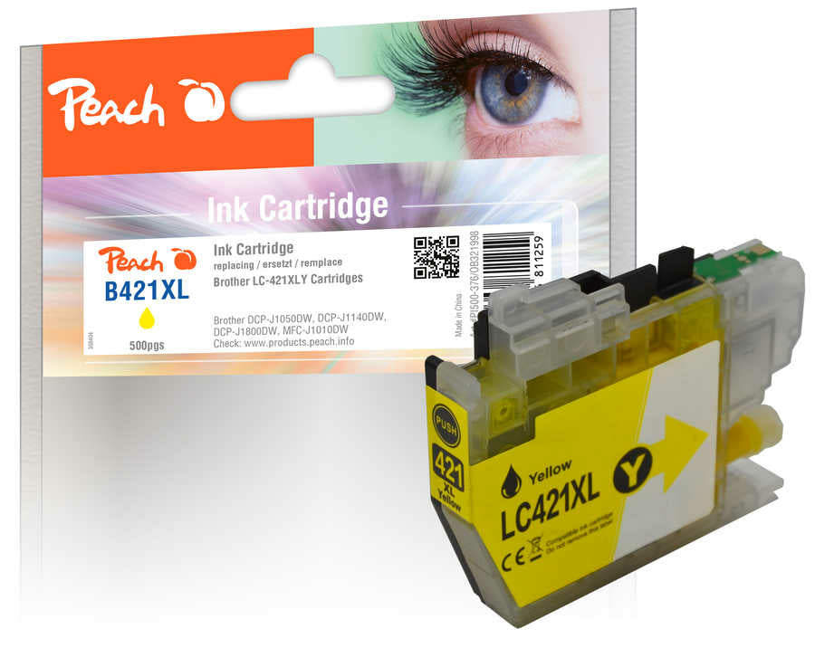 Peach LC-421XL Gelbe Tintenpatrone (Kompatibel) – 500 Seiten – für Brother DCPJ 1050/1140/1800 DW, MFCJ 1010 DW