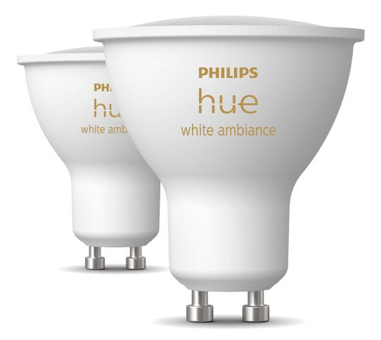 Philips Hue Smart-Leuchtmittel GU10 – 2200–6500 K, 400 lm, 4,2 W, Bluetooth/Zigbee – 2 Stk. – White Ambiance