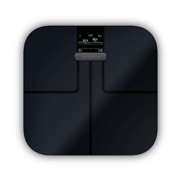 Garmin Paketwaage Index S2 – Tragkraft 181,4 kg, Teilung 100 g, Wiegefläche 32 × 31 cm, Batterie, Schwarz