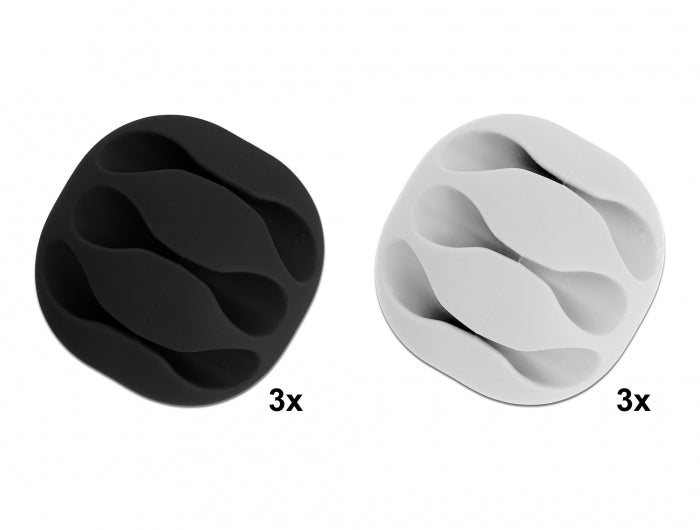 DeLOCK Kabelhalter, selbstklebend, 3 Durchführungen, für Ø 5 mm, 6er-Pack – schwarz/weiss