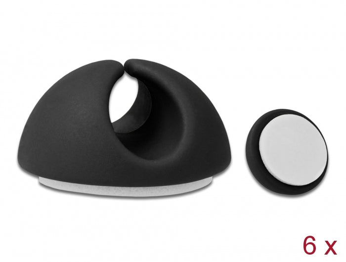 DeLOCK Kabelhalter, selbstklebend, Ø 6,5 mm, 6er-Pack – schwarz