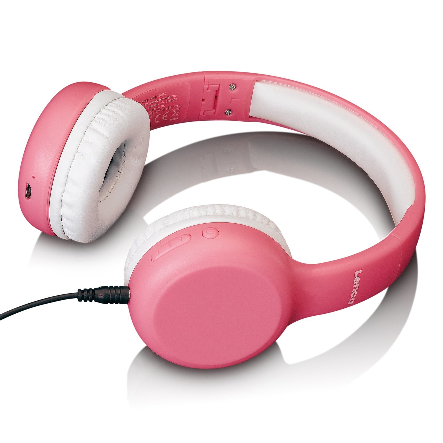 Lenco HPB-110 Kinderkopfhörer – Over-Ear, Stereo, Kabel + BT, 3,5 mm Klinke, 85 dB Lautstärke-Limit, Pink