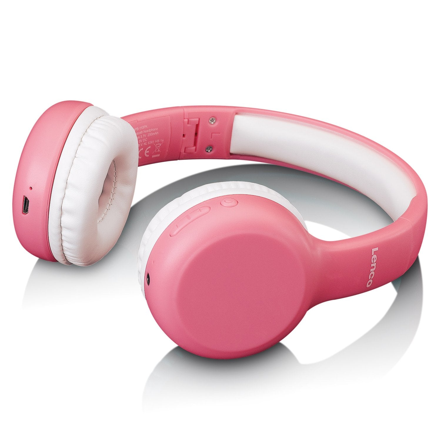 Lenco HPB-110 Kinderkopfhörer – On-Ear, Stereo, Kabel + BT, 3,5 mm Klinke, Rosa, BT 5.0