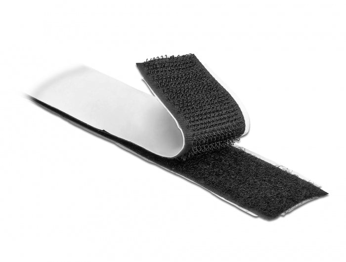 DeLOCK Klettband – 25 mm × 1 m, schwarz, selbstklebend, 1 Stk.