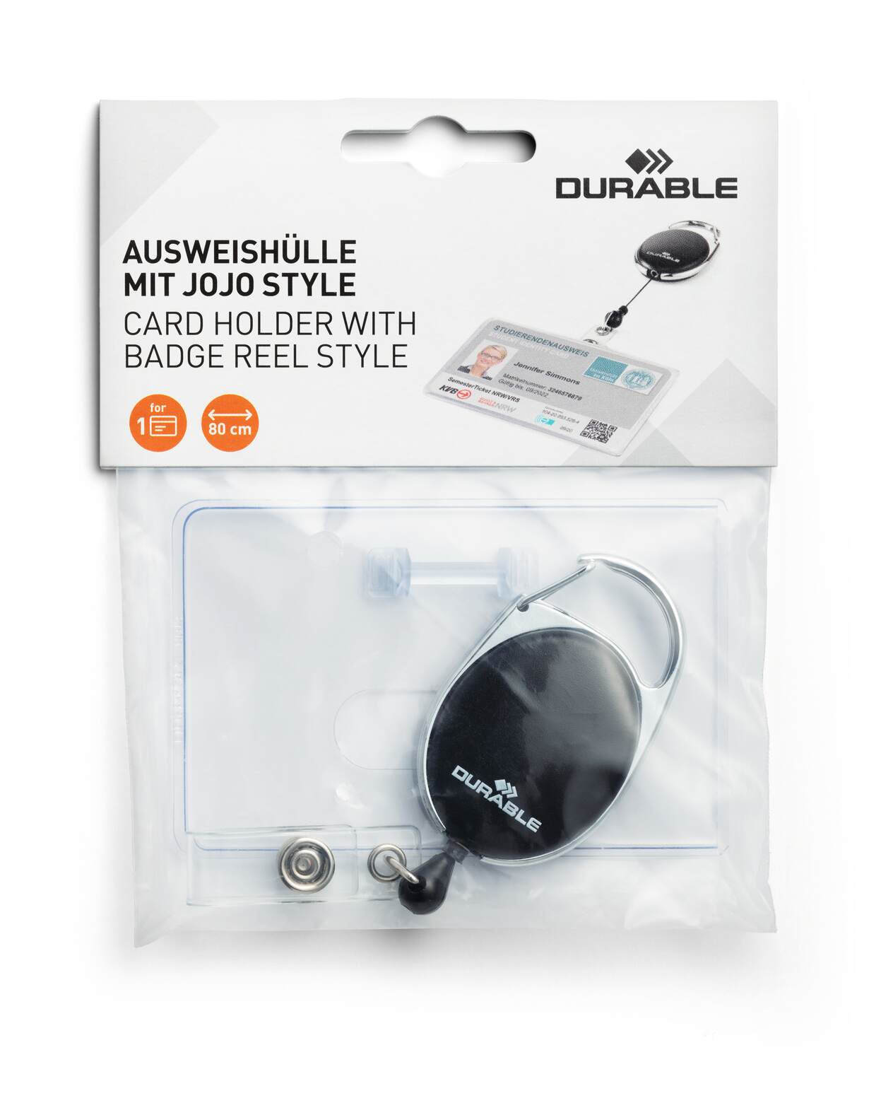Durable Ausweishalter – für Betriebsausweise – 87 × 54 mm, Kunststoff, transparent, mit Clip – 1 Stück