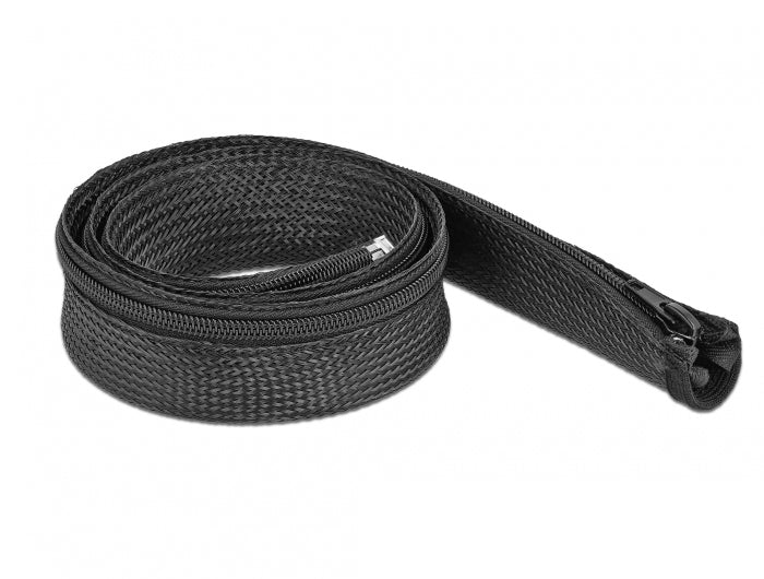 DeLOCK Kabelschlauch, Ø 30 mm × 1 m, Reissverschluss, hitzebeständig, wiederverwendbar – schwarz
