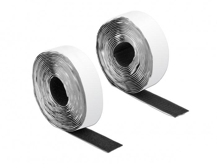 DeLOCK Klettkabelbinder, 5 m, 25 mm, selbstklebend – schwarz