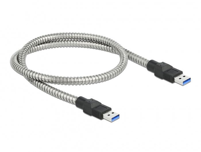 DeLOCK USB-A auf USB-A Kabel – USB 3.2 Gen 1 (5 Gbit/s) – 0,5 m – Metallverstärkt – Silber