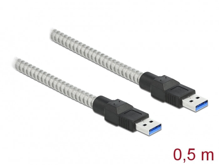 DeLOCK USB-A auf USB-A Kabel – USB 3.2 Gen 1 (5 Gbit/s) – 0,5 m – Metallverstärkt – Silber
