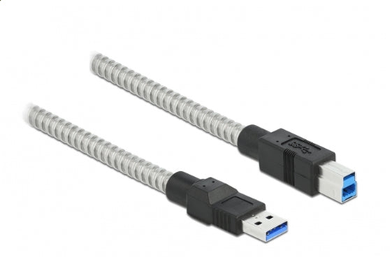 DeLOCK USB-A auf USB-B Kabel – USB 3.2 Gen 1 (5 Gbit/s) – 0,5 m – Metallmantel – Silber