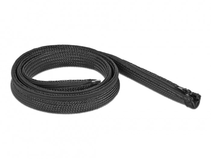 DeLOCK Kabelschlauch, Ø 20 mm × 1 m, Reissverschluss, wiederverwendbar, hitzebeständig – schwarz