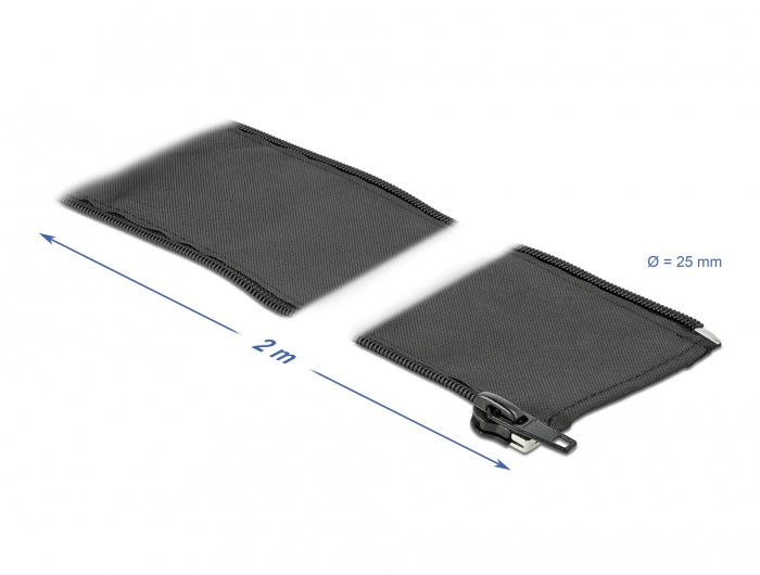 DeLOCK Kabelschlauch Ø 25 mm × 2 m, wiederverwendbar, Reissverschluss – schwarz