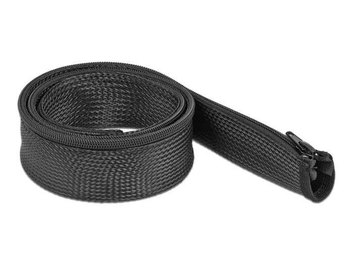 DeLOCK Kabelschlauch Ø 50 mm × 1 m, Reissverschluss, wiederverwendbar – Schwarz