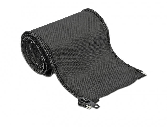 DeLOCK Kabelschlauch, Ø 35 mm × 1 m, Reissverschluss, wiederverwendbar – schwarz