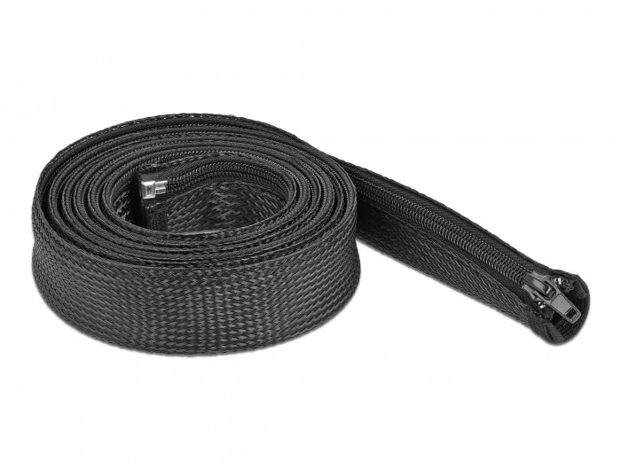 DeLOCK Kabelschlauch, Ø 30 mm × 2 m, Reissverschluss, wiederverwendbar – schwarz