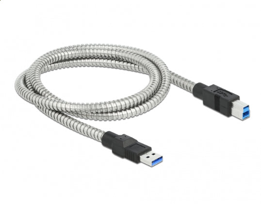 DeLOCK USB-A auf USB-B Kabel – USB 3.2 Gen 1 (5 Gbit/s) – 1 m – Metallmantel – Silber
