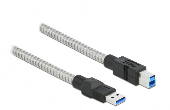 DeLOCK USB-A auf USB-B Kabel – USB 3.2 Gen 1 (5 Gbit/s) – 1 m – Metallmantel – Silber