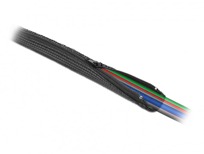 DeLOCK Kabelschlauch, Ø 30 mm × 2 m, Reissverschluss, wiederverwendbar – schwarz