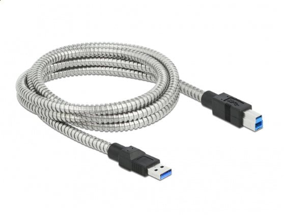 DeLOCK USB-A auf USB-B Kabel – USB 3.2 Gen 1 (5 Gbit/s) – 2 m – Metallmantel – Silber