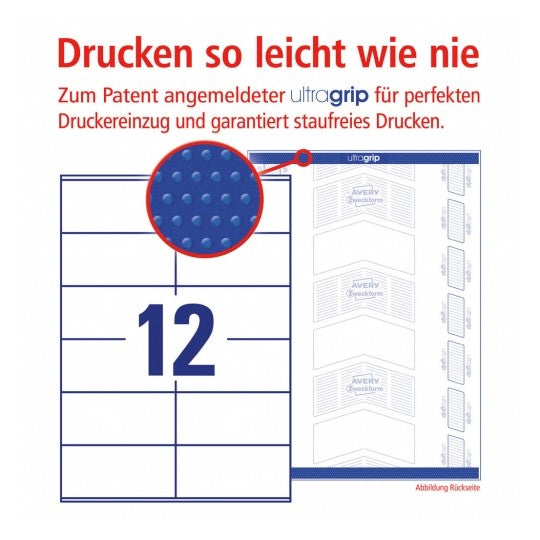 Avery Druckeretiketten, 105 mm × 48 mm, weiss, Papier, permanent, 120 Etiketten (10 Blatt)