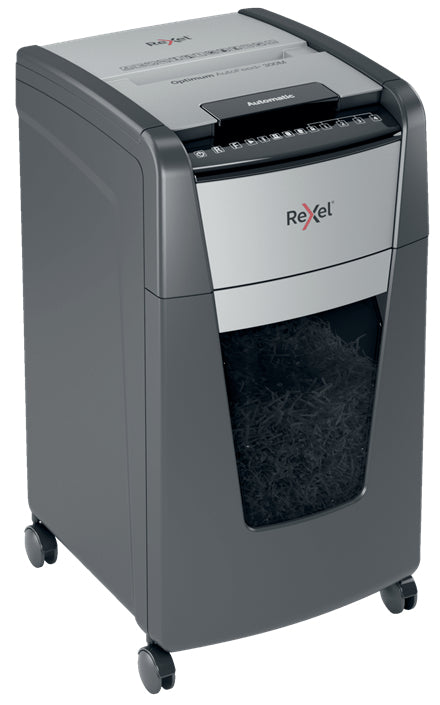 Rexel Optimum AutoFeed+ 300M – Aktenvernichter mit Autofeed 300 Blatt, DIN P-5, Mikroschnitt 2 × 15 mm, 60 l