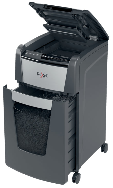 Rexel Optimum AutoFeed+ 300M – Aktenvernichter mit Autofeed 300 Blatt, DIN P-5, Mikroschnitt 2 × 15 mm, 60 l