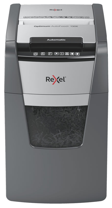 Rexel Optimum AutoFeed+ 130X – Aktenvernichter, DIN P-4, Partikelschnitt 4 × 28 mm, 130 Blatt, 44 l, A4