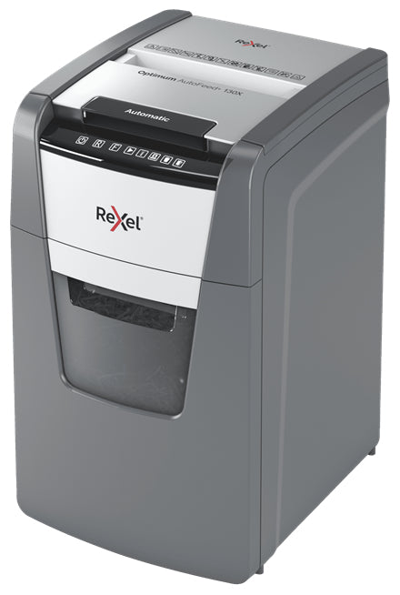 Rexel Optimum AutoFeed+ 130X – Aktenvernichter, DIN P-4, Partikelschnitt 4 × 28 mm, 130 Blatt, 44 l, A4