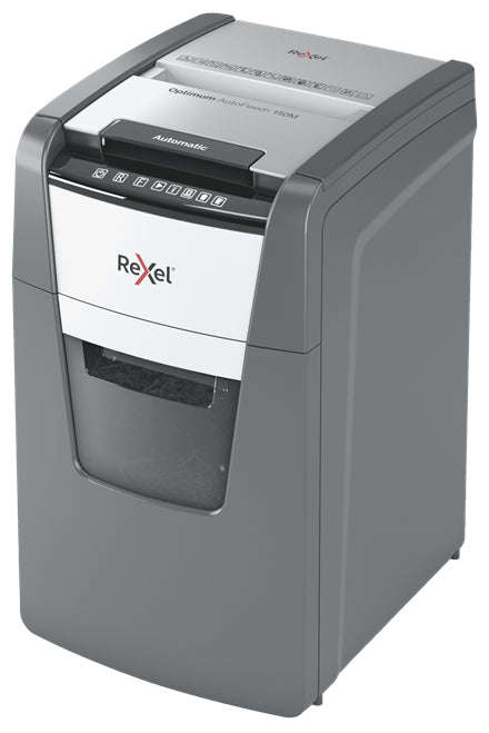Rexel Optimum AutoFeed+ 150M – Aktenvernichter mit Autofeed 150 Blatt, DIN P-5, Mikroschnitt 2 × 15 mm, 44 l