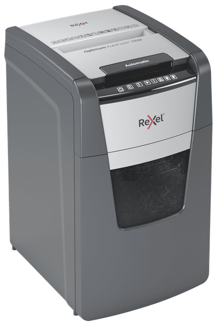 Rexel Optimum AutoFeed+ 150M – Aktenvernichter mit Autofeed 150 Blatt, DIN P-5, Mikroschnitt 2 × 15 mm, 44 l