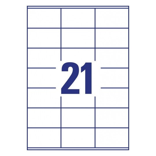 Avery Etiketten A4 70 × 41 mm – Papier, weiss – permanent haftend – Laser/Inkjet – 21 pro Blatt, 10 Blätter