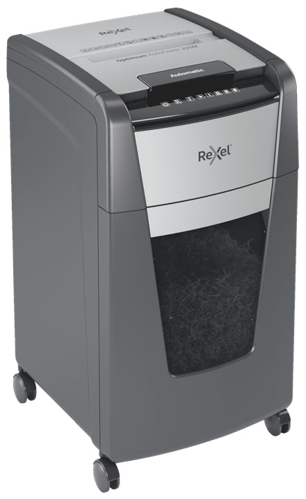 Rexel Optimum AutoFeed+ 225M – Aktenvernichter mit Autofeed 225 Blatt, DIN P-5, Mikroschnitt 2 × 15 mm, 60 l