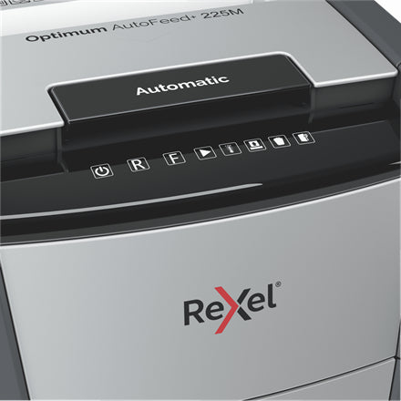 Rexel Optimum AutoFeed+ 225M – Aktenvernichter mit Autofeed 225 Blatt, DIN P-5, Mikroschnitt 2 × 15 mm, 60 l