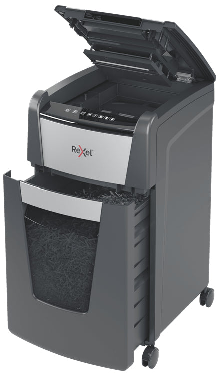 Rexel Optimum AutoFeed+ 225M – Aktenvernichter mit Autofeed 225 Blatt, DIN P-5, Mikroschnitt 2 × 15 mm, 60 l