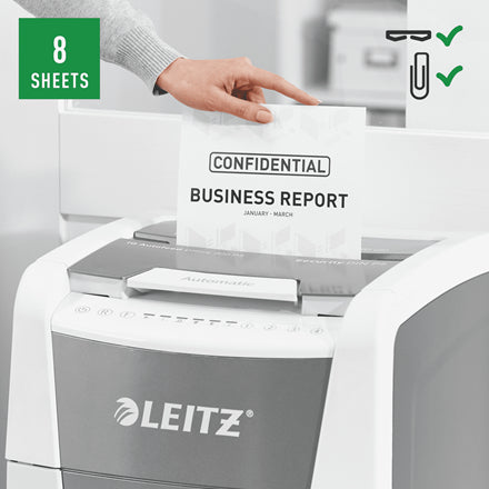 Leitz IQ Autofeed 300 – Aktenvernichter mit Autofeed 300 Blatt, DIN P-5, Mikroschnitt 2 × 15 mm, 8 Blatt, 60 l