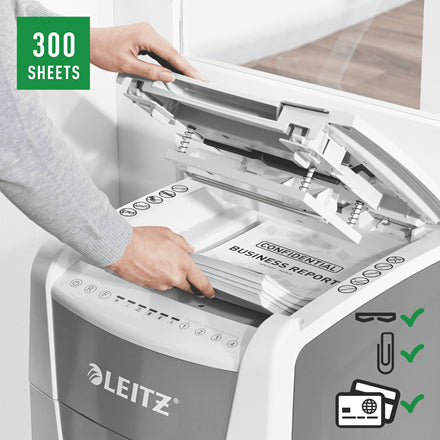 Leitz IQ Autofeed Office – Aktenvernichter mit Autofeed 300 Blatt, DIN P-4, Partikelschnitt 4 × 30 mm, 60 l