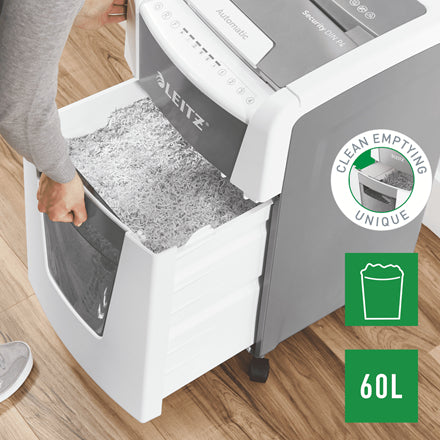 Leitz IQ Autofeed Office – Aktenvernichter mit Autofeed 300 Blatt, DIN P-4, Partikelschnitt 4 × 30 mm, 60 l