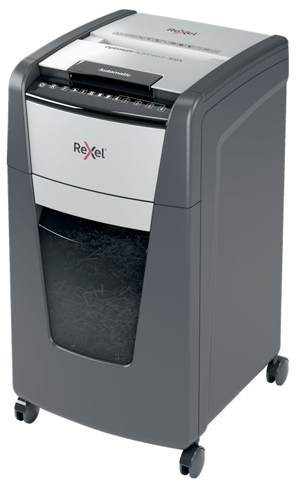 Rexel Optimum AutoFeed+ – Aktenvernichter mit Autofeed 300 Blatt, DIN P-4, Partikelschnitt 4 × 25 mm, 60 l