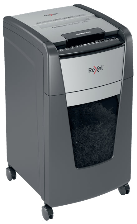 Rexel Optimum AutoFeed+ – Aktenvernichter mit Autofeed 300 Blatt, DIN P-4, Partikelschnitt 4 × 25 mm, 60 l