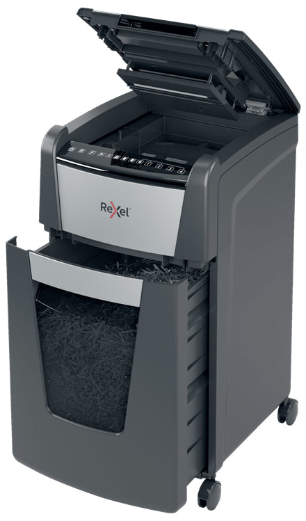 Rexel Optimum AutoFeed+ – Aktenvernichter mit Autofeed 300 Blatt, DIN P-4, Partikelschnitt 4 × 25 mm, 60 l