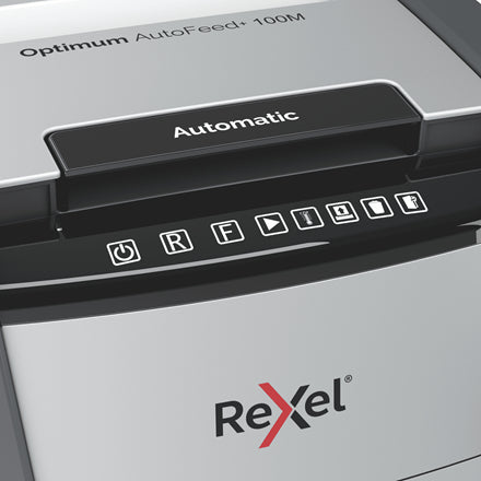 Rexel Optimum AutoFeed+ 100M – Aktenvernichter mit Autofeed 100 Blatt, DIN P-5, Partikelschnitt 2 × 15 mm, 34