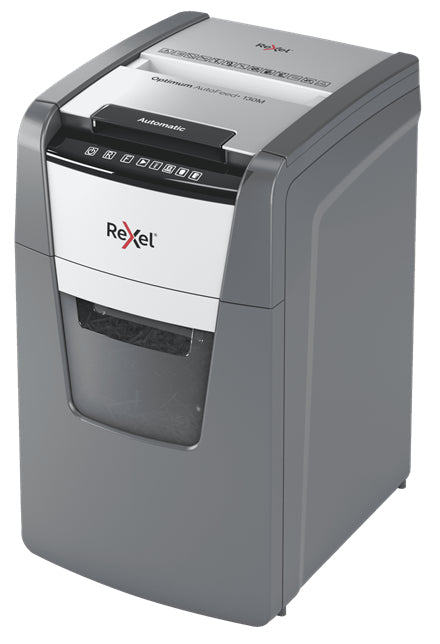Rexel Optimum AutoFeed+ 130M – Aktenvernichter mit Autofeed 130 Blatt, DIN P-5, Mikroschnitt 2 × 15 mm, 6 Blatt