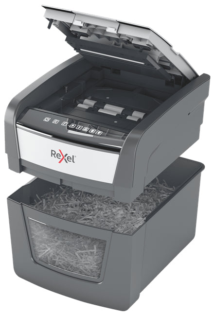 Rexel Optimum AutoFeed 45X – Aktenvernichter mit Autofeed für 45 Blatt, DIN P-4, Partikelschnitt 4 × 28 mm, 20 l