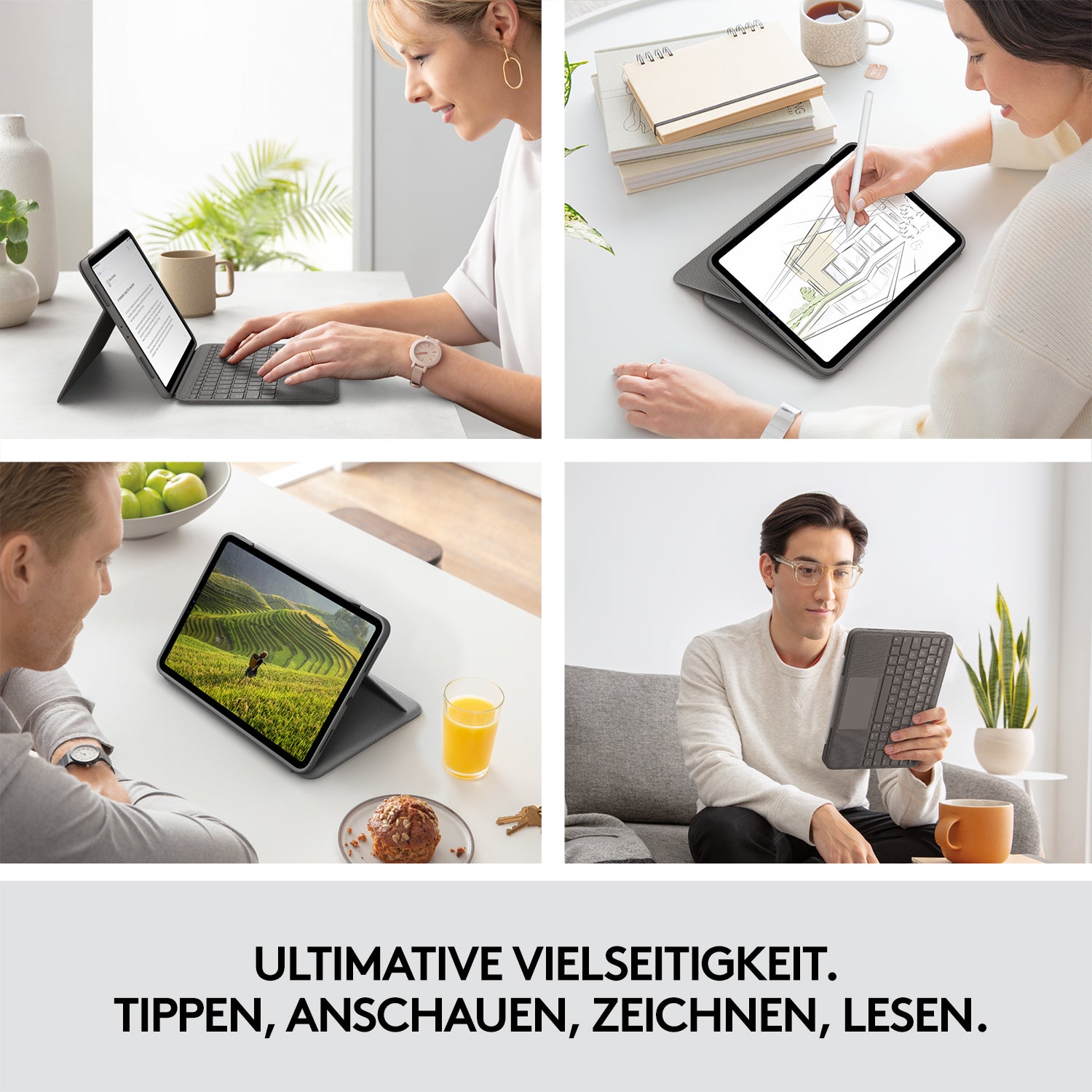 Logitech Folio Touch – Tastatur, CH-Layout (DE-CH), mit Touchpad, Grau – für iPad Air (4. Generation)