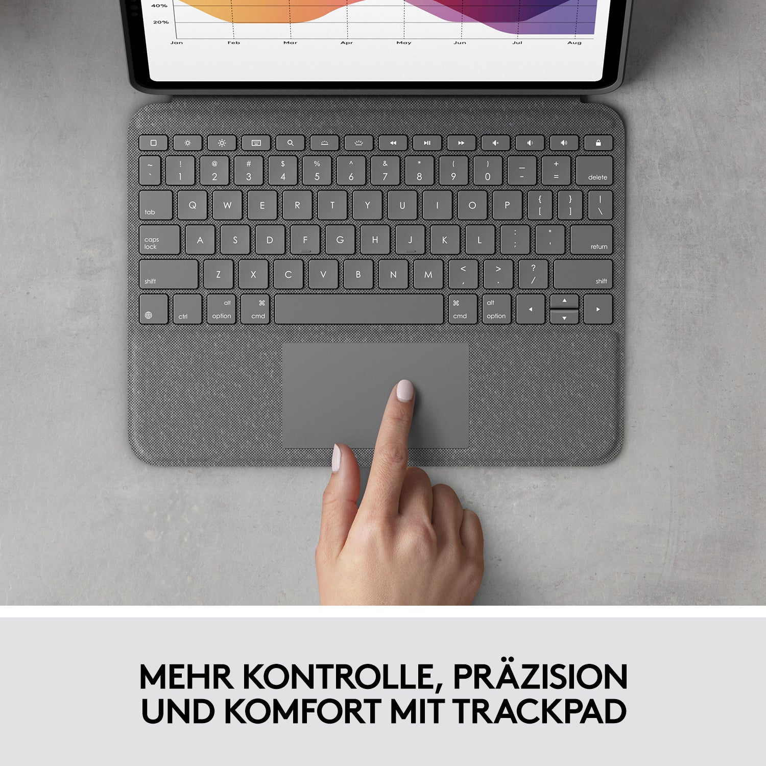 Logitech Folio Touch – Tastatur, CH-Layout (DE-CH), mit Touchpad, Grau – für iPad Air (4. Generation)